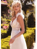 Ivory Lace Tulle Deep V Back Chic Wedding Dress